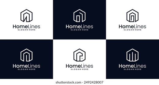 Minimalista Una línea de arte icono logo de una casa logo diseño colección.