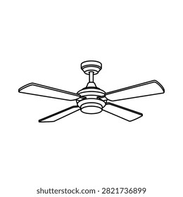 Minimalist line art icon of a modern ceiling fan for interior design.