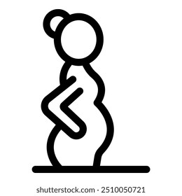 Minimalist line art icon of a pregnant woman gently supporting her belly with her hand