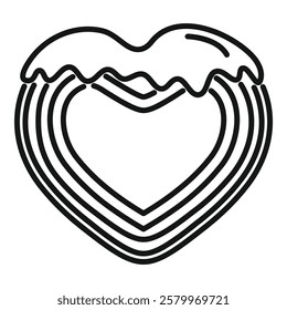 Minimalist line art icon of a rainbow heart shape dripping with icing