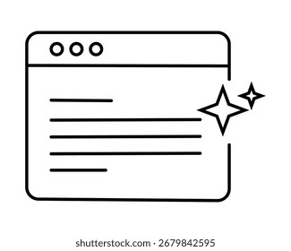 A minimalist line art icon representing a clean and sparkling web page or browser window, symbolizing a fresh start or excellent quality in digital content and online services.