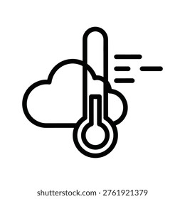 Minimalist line art icon representing weather temperature monitoring against a cloudy backdrop. Ideal for climate reports, meteorological services, or forecasting graphics.