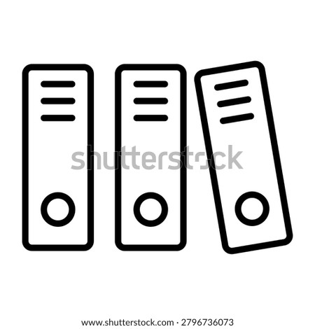 A minimalist line art icon representing three office ring binders standing upright, symbolizing organization, documentation, and business administration.
