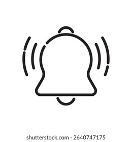 A minimalist line art icon of a ringing bell, representing active notifications or alerts. Perfect for mobile apps, websites, and user interface design elements.