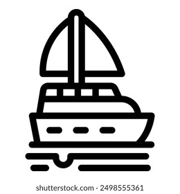 Minimalist line art icon of a sailboat sailing on water waves