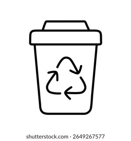 Minimalist line art icon of sorting garbage, symbolizing eco-friendly waste management, recycling, and sustainable living. 