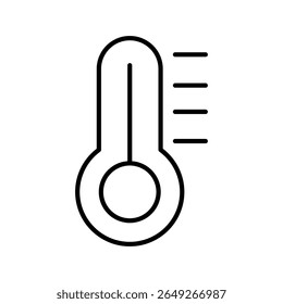 Minimalist line art icon of a thermometer isolated on a white background. Represents temperature measurement, weather conditions, medical health checks, fever, climate, and heat. 