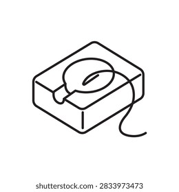 Minimalist line art icon of a thread waxing block with a guiding slot for wax coating.