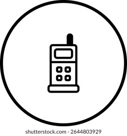Um ícone de arte de linha minimalista de um telefone celular vintage fechado em um quadro de círculo