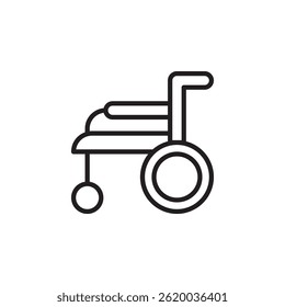 Linha arte ícone minimalista de uma cadeira de rodas simbolizando mobilidade médica e acessibilidade para indivíduos com deficiência