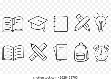  Minimalist Line Art Icons – School Supplies and Study Essentials Set