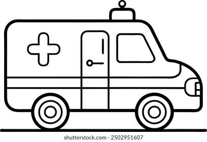 Minimalist Line Art Illustration of an Ambulance Vehicle