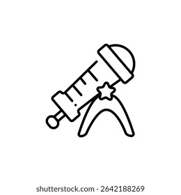 Minimalist Line Art Illustration Of An Astronomical Telescope On Tripod