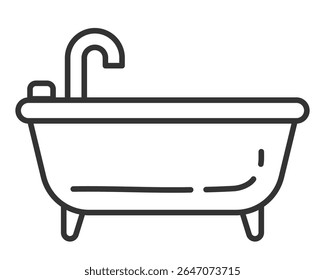Minimalist line art illustration of a bathtub with a faucet. Concept for relaxation, hygiene, bathroom design. Ideal for apps, websites, infographics, and interior design projects.