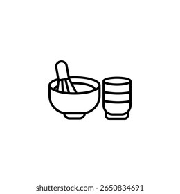 Minimalist Line Art Illustration Of Bowl With Whisk And Cup
