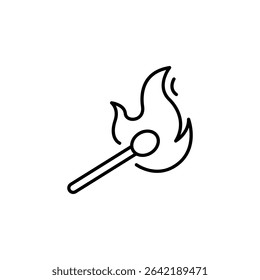 Minimalist Line Art Illustration Of A Burning Match On Transparent Layout