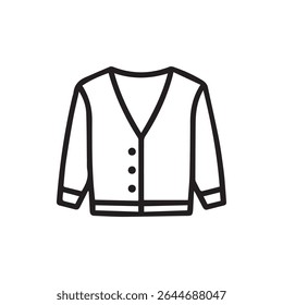 A minimalist line art illustration of a button-down cardigan ideal for design projects apparel related content or fashion graphics.