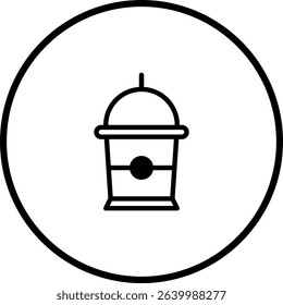 Minimalist Line Art Illustration: Coffee Cup with Lid in Circular Frame Design