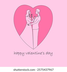 Minimalist line art illustration of a couple in a heart. Romantic Valentine's Day design. Vector available.