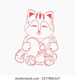 Minimalist line art illustration of a cute cat holding a heart. Perfect for pet lovers, Valentine’s Day designs, greeting cards, and sticker designs.