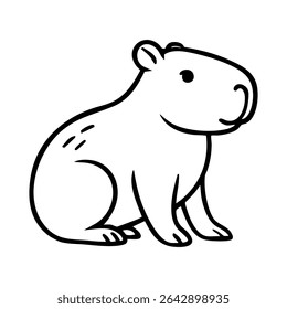 Ilustração minimalista da arte da linha de uma capivara bonito na vista lateral. Limpe o contorno preto no plano de fundo claro. Perfeito para design de logotipo, marca, adesivos, ícones e decoração moderna.