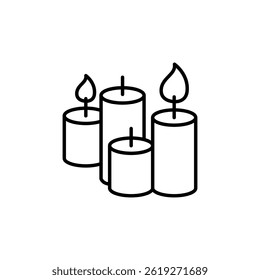 Ilustração minimalista da arte da linha retratando quatro velas estilizadas queimando