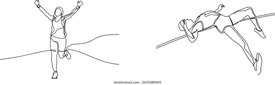 Minimalist line art illustration depicting track and field athletes in action sports competition