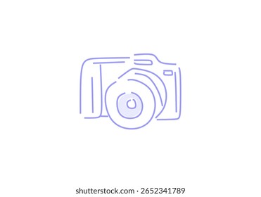 ilustração minimalista da arte da linha de uma câmera digital, simbolizando fotografia, criatividade, mídia e captura de momentos. 