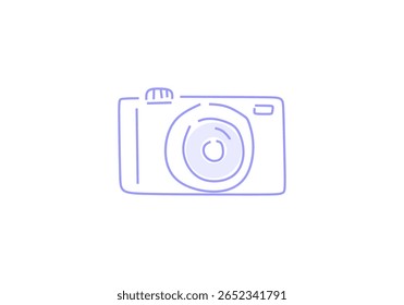 ilustração minimalista da arte da linha de uma câmera digital, simbolizando fotografia, criatividade, mídia e captura de momentos. 