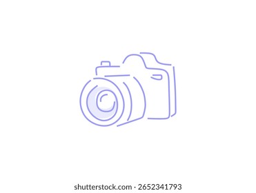 ilustração minimalista da arte da linha de uma câmera digital, simbolizando fotografia, criatividade, mídia e captura de momentos. 