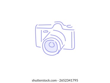 ilustração minimalista da arte da linha de uma câmera digital, simbolizando fotografia, criatividade, mídia e captura de momentos. 