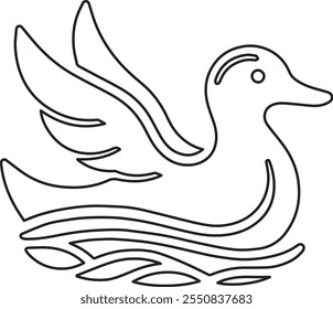 Minimalist line art illustration of a duck in water, showcasing simple and elegant strokes.