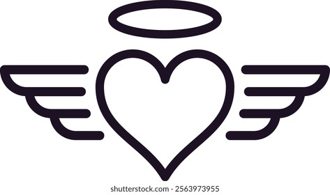 Minimalist line art illustration featuring a heart with wings and a halo, representing love, spirituality, and freedom, perfect for Valentine s Day and inspirational themes