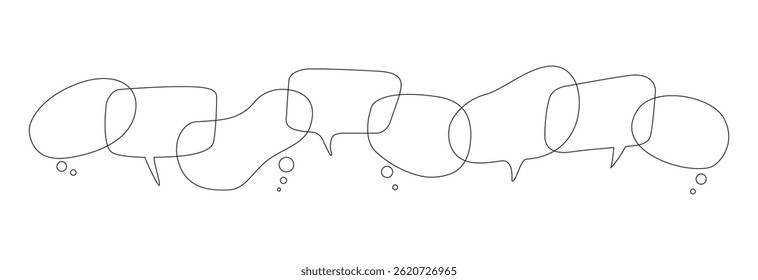 Ilustração minimalista da arte da linha com uma fileira de várias bolhas de fala. Conceito para comunicação, conversa e diálogo simples.