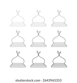 Ilustração minimalista da arte da linha com cúpula da mesquita com lua crescente para livro de coloração. arte da linha da cúpula da mesquita, vetor da arquitetura islâmica, ícone da mesquita lua crescente, contorno da cúpula da mesquita, islâmico 