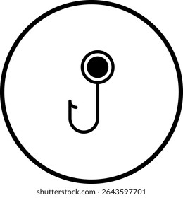 Minimalist Line Art Illustration of a Fishing Hook Inside a Circular Border