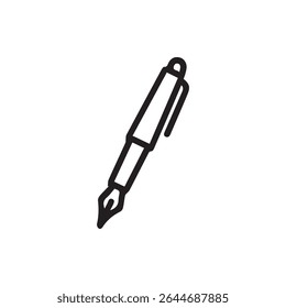 A minimalist line art illustration of a fountain pen. Ideal for educational content or design projects needing a writing implement icon.