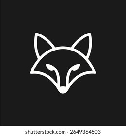 A minimalist line art illustration of a fox's head, facing forward, set against a dark background.  The design is simple and geometric.