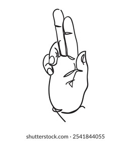 A minimalist line art illustration of a hand with two fingers raised, outlined in clean, simple strokes. The design is monochrome, with no color, emphasizing a subtle yet expressive gesture