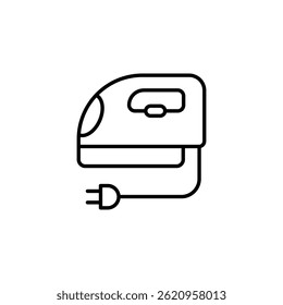 Minimalist line art illustration of a handheld electric mixer icon