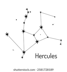 Minimalist line art illustration of the Hercules constellation with stars and connecting lines. Perfect for educational, decorative, or astronomical designs.