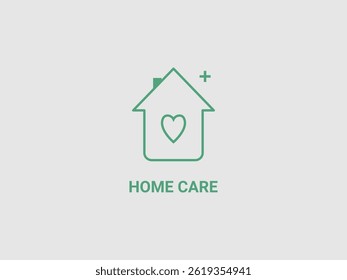 a minimalist line art illustration of a house with a heart symbol inside and a plus sign above