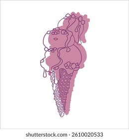Minimalist line art illustration of ice cream cones, swirls, and sprinkles against a soft pink backdrop. Perfect for summer branding, stickers, kids’ decor, or social media posts.