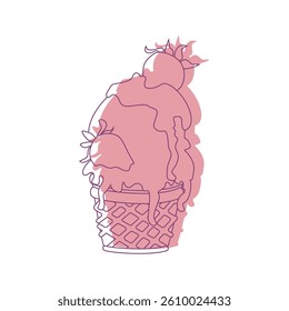 Minimalist line art illustration of ice cream cones, swirls, and sprinkles against a soft pink backdrop. Perfect for summer branding, stickers, kids’ decor, or social media posts.