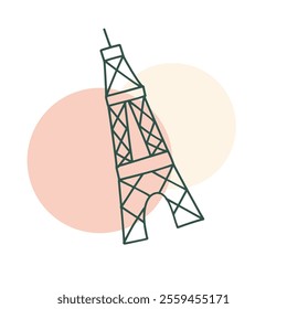 A minimalist, line art illustration of the iconic Eiffel Tower on a pastel background. Perfect for adding a touch of Parisian elegance to your design projects