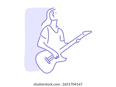 minimalist line art illustration of a man playing a guitar, capturing musical expression, creativity, and acoustic performance.