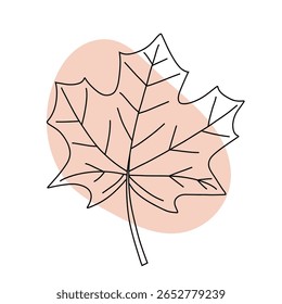 Ilustração de arte de linha minimalista de uma folha de bordo com uma forma de fundo rosa claro suave. Design elegante e moderno ideal para temas de outono, projetos da natureza, decorações sazonais e gráfico elegante 
