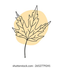 Ilustração de arte de linha minimalista de uma folha de bordo com uma forma macia marrom claro. Design limpo e moderno, perfeito para a natureza, outono, projetos sazonais e temas elegantes simples.