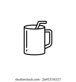 Minimalist Line Art Illustration Of A Mug With A Drinking Straw