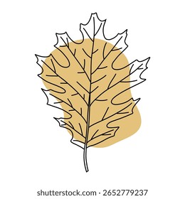 Ilustração minimalista da arte da linha de uma folha de carvalho com uma forma orgânica marrom-claro. Design elegante e limpo, perfeito para projetos temáticos da natureza, impressões e decoração moderna.